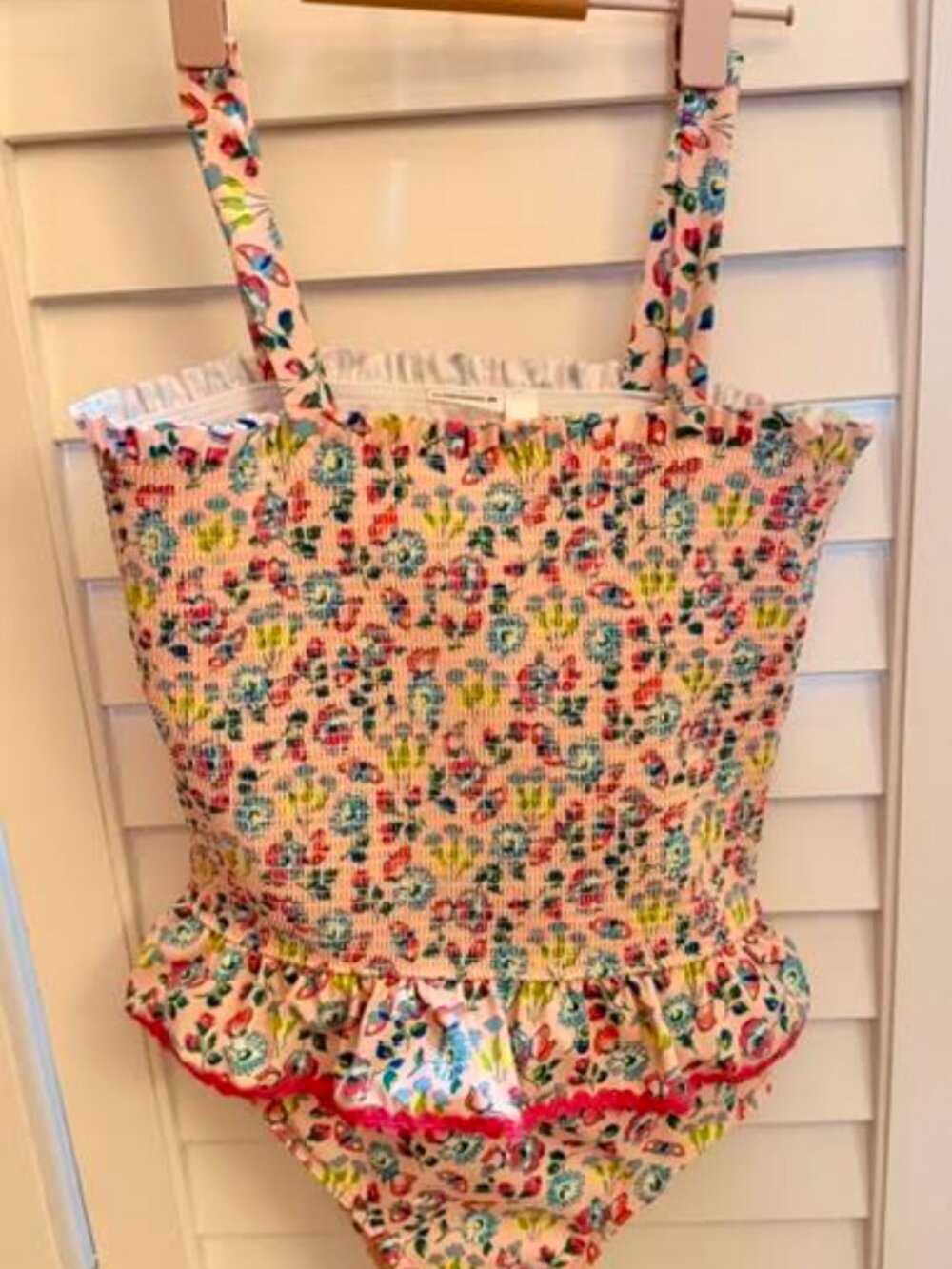Boden Peplum Smocked Swimsuit in Pink Butterfly Floral in Size 9-10